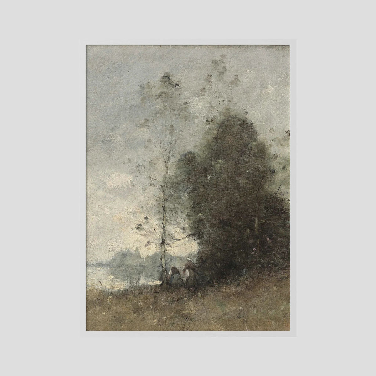 Atmospheric Tree Landscape Vintage Wall Art Print White Wood No border