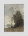 Atmospheric Tree Landscape Vintage Wall Art Print White Wood No border