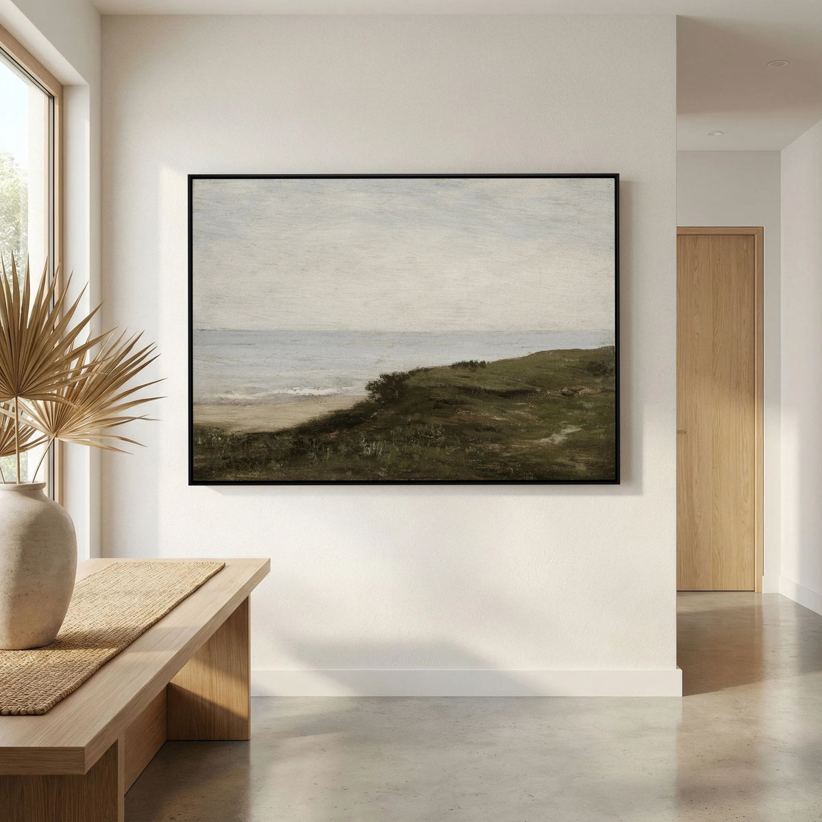 Neutral Coastal Landscape Canvas Wall Art | Vintage Seaside Nature Painting