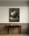 Vintage White Floral Canvas Wall Art | Moody Botanical Still Life Painting
