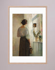 Woman at the Window Vintage Wall Art Print Oak Nature White