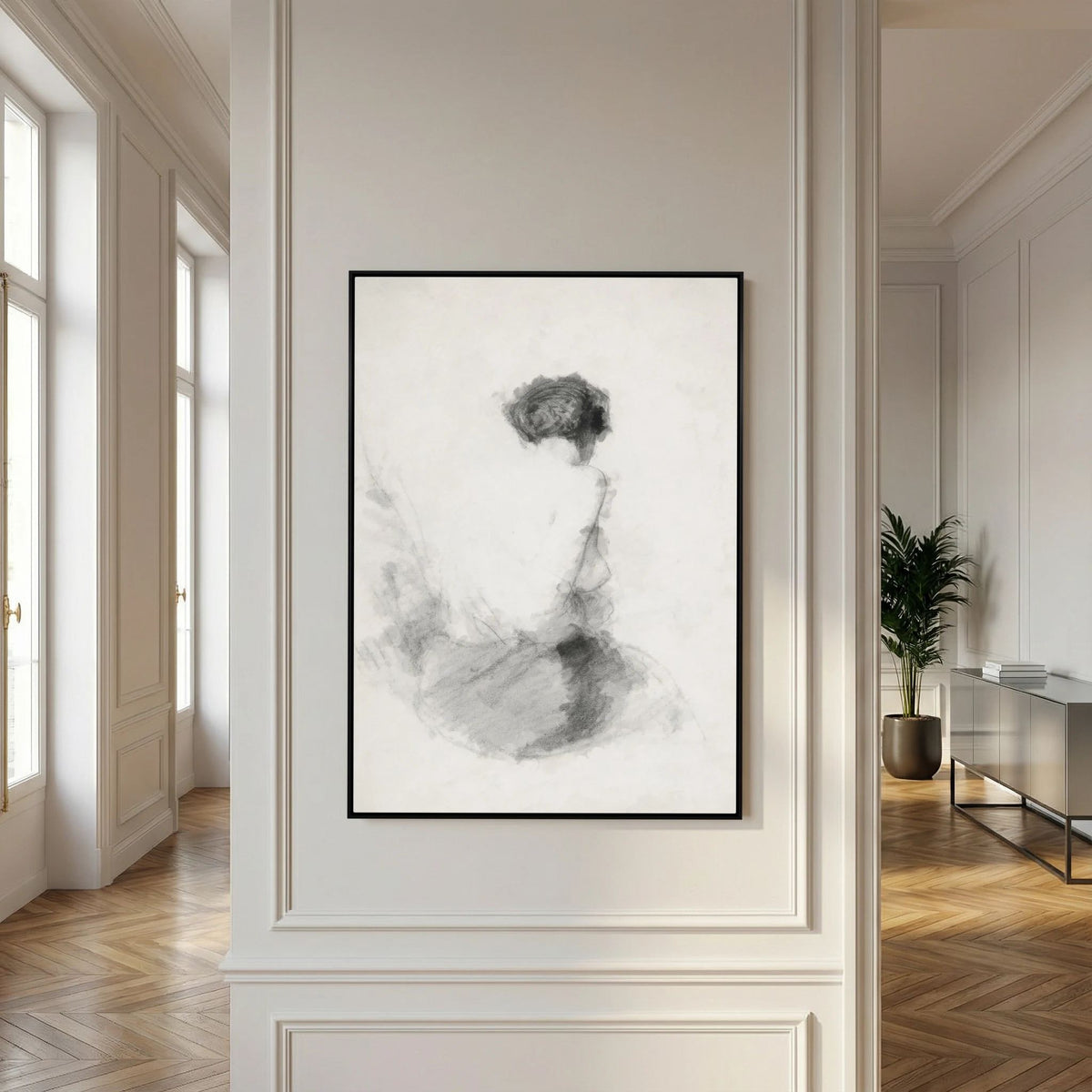 Neutral Woman Figure Canvas Wall Art | Minimalist Vintage Figurative Sketch