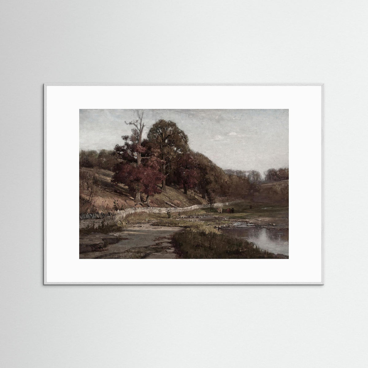 Warm Neutral Landscape Art Print | Serene Earth Tone Artwork for Modern Home White Wood White
