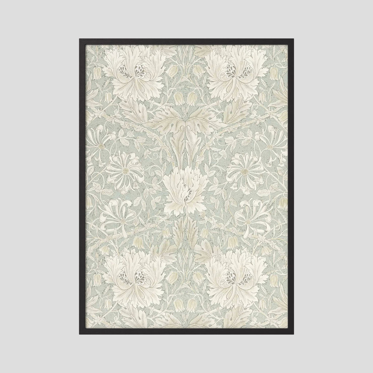 Pale Green Floral Wallpaper Pattern Vintage Wall Art Print Black Wood No border