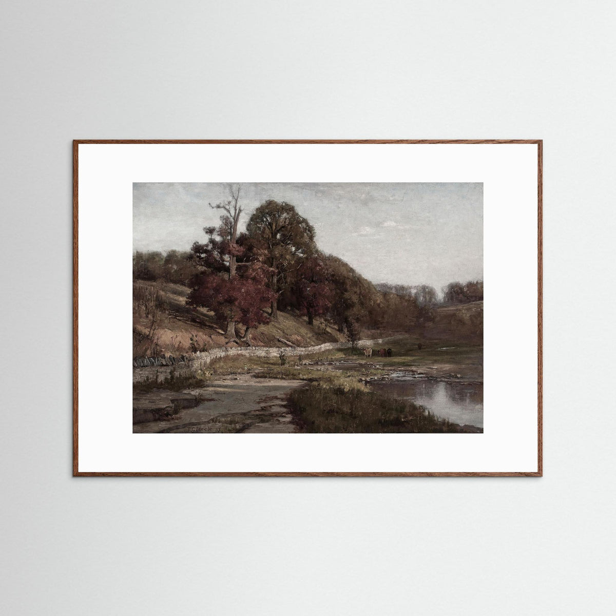 Warm Neutral Landscape Art Print | Serene Earth Tone Artwork for Modern Home Oak Dark White