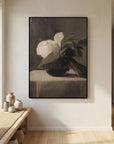 Vintage White Floral Canvas Wall Art | Moody Botanical Still Life Painting