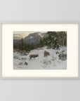 Vintage Deer in Snowy Mountains Art Print