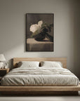 Vintage White Floral Canvas Wall Art | Moody Botanical Still Life Painting
