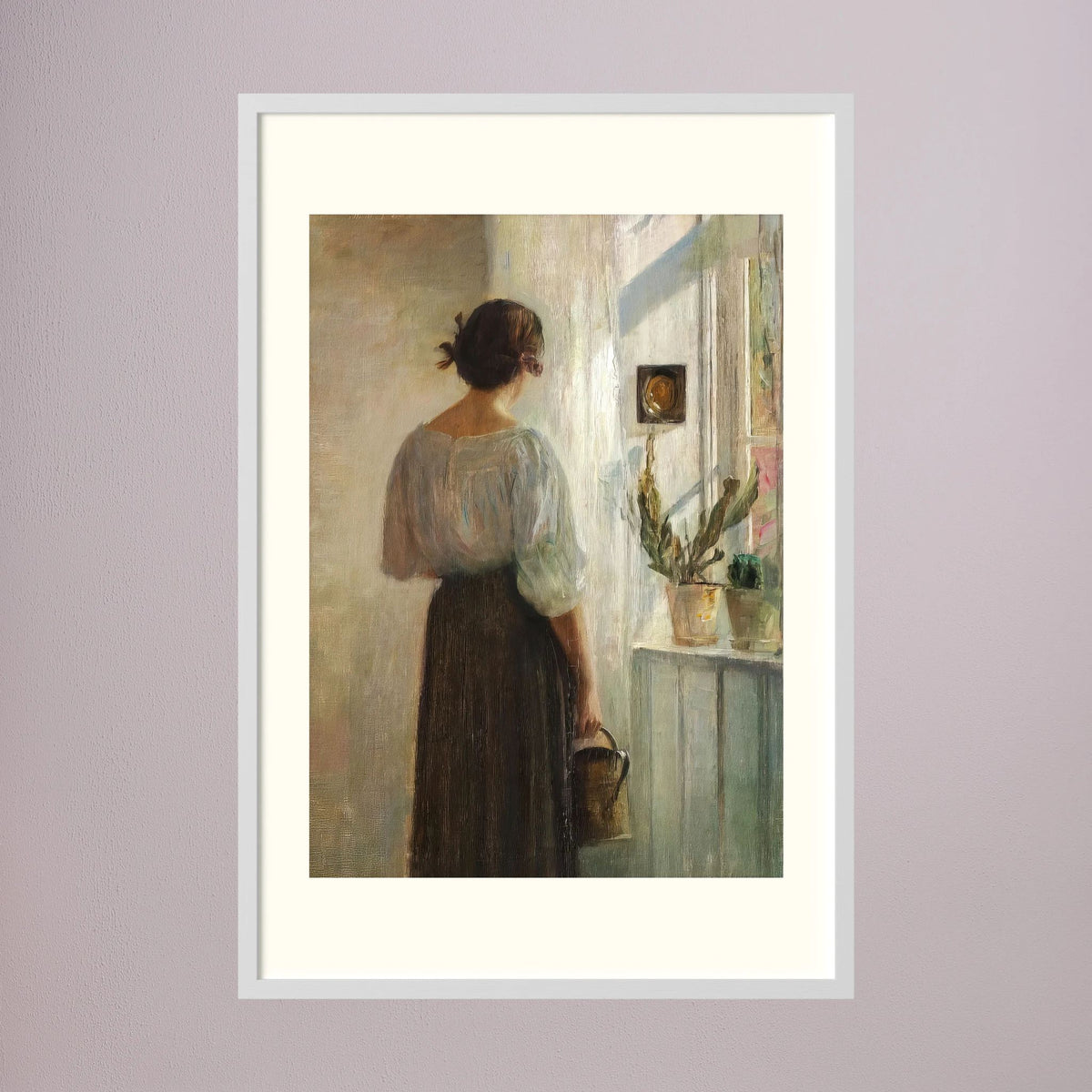 Woman at the Window Vintage Wall Art Print White Wood Freja