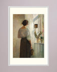 Woman at the Window Vintage Wall Art Print White Wood Freja