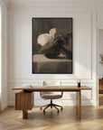 Vintage White Floral Canvas Wall Art | Moody Botanical Still Life Painting