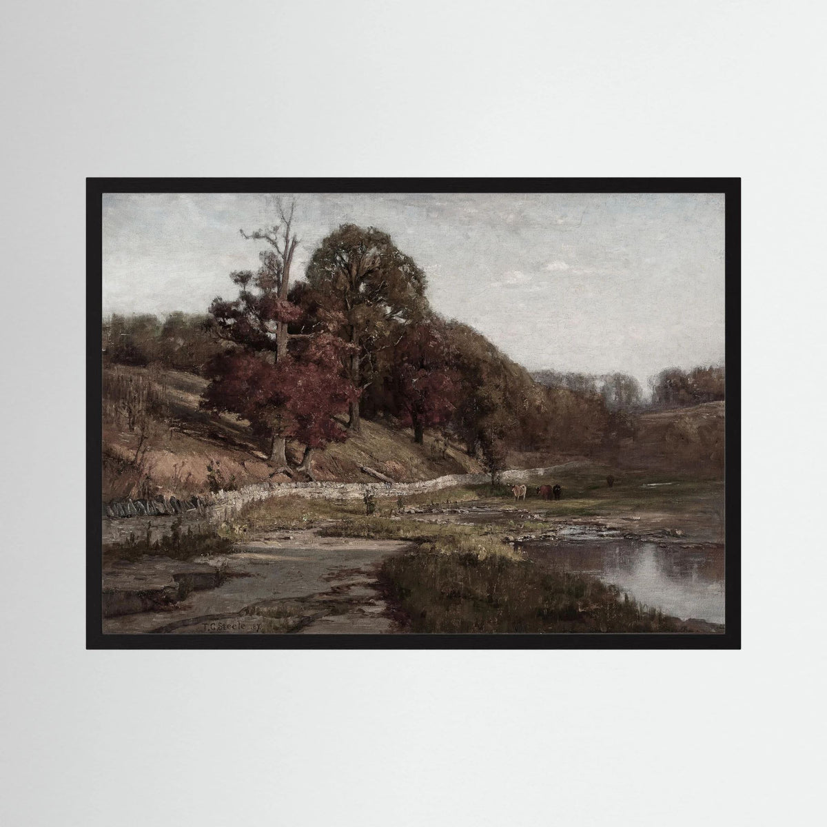 Warm Neutral Landscape Art Print | Serene Earth Tone Artwork for Modern Home 12 x 8″ Black Wood No border