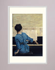 Woman in Blue at the Piano Vintage Wall Art Print White Wood Freja