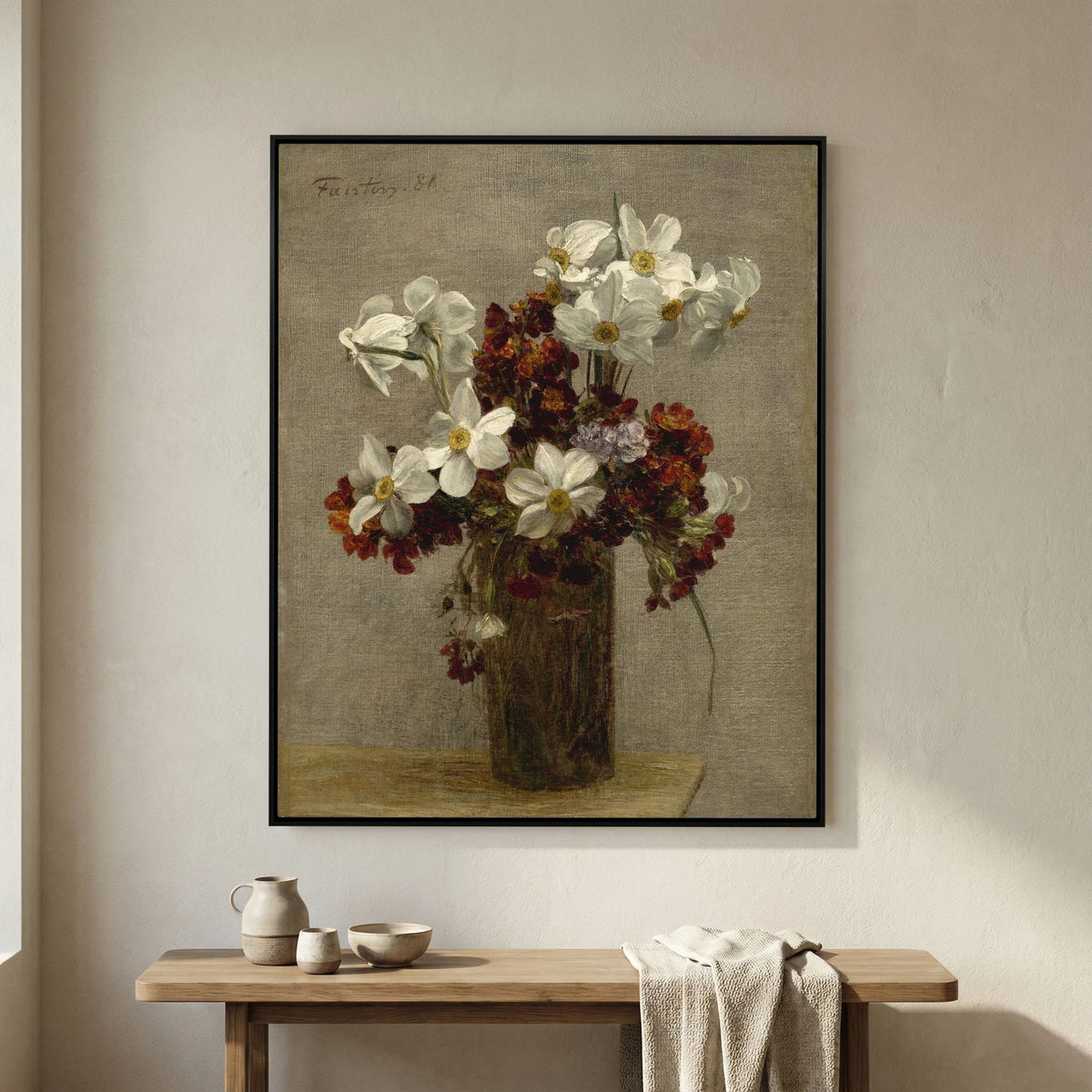 Vintage Wildflower Canvas Wall Art | Rustic Floral Still Life Painting
