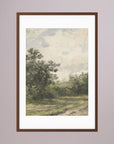 Misty Country Landscape Vintage Wall Art Print Oak Dark White