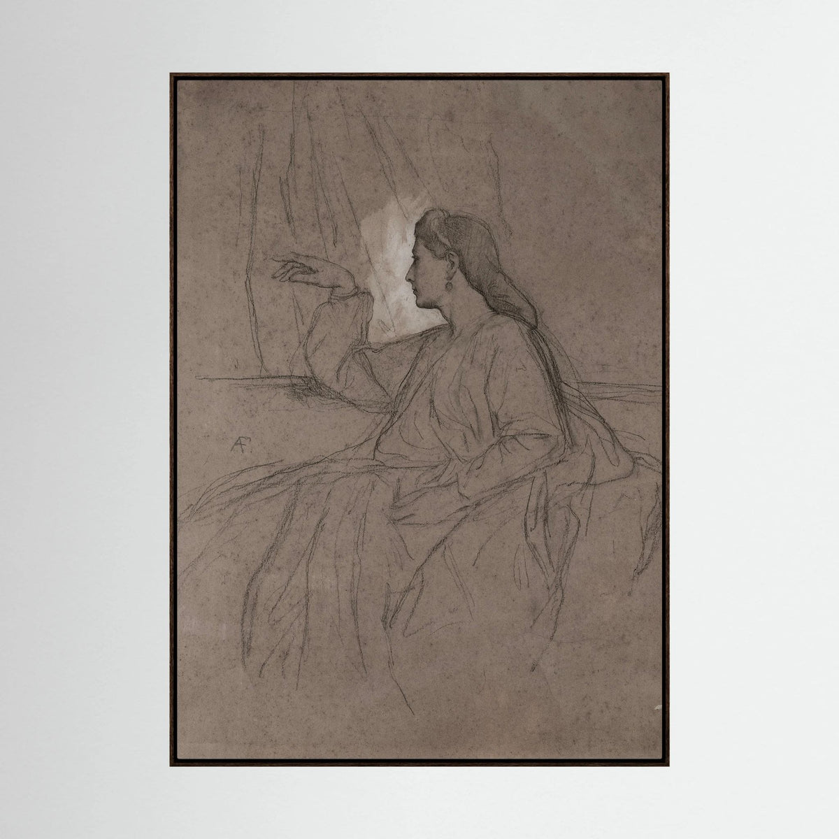 Vintage Woman Figure Sketch Canvas Wall Art | Neutral Figurative Drawing