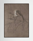Vintage Woman Figure Sketch Canvas Wall Art | Neutral Figurative Drawing