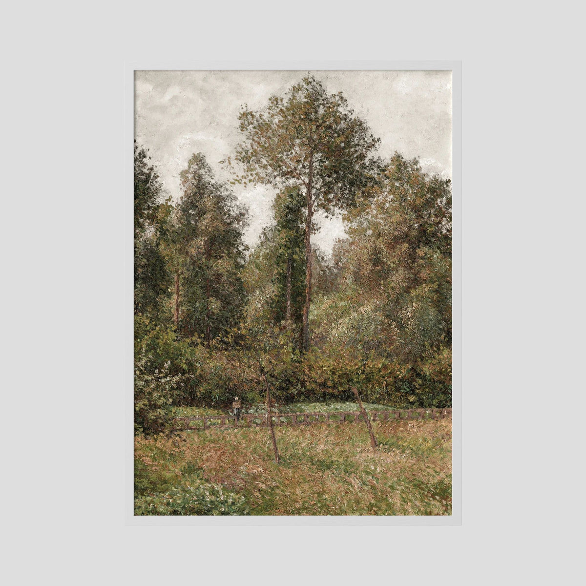 Woodland Landscape Vintage Wall Art Print White Wood No border