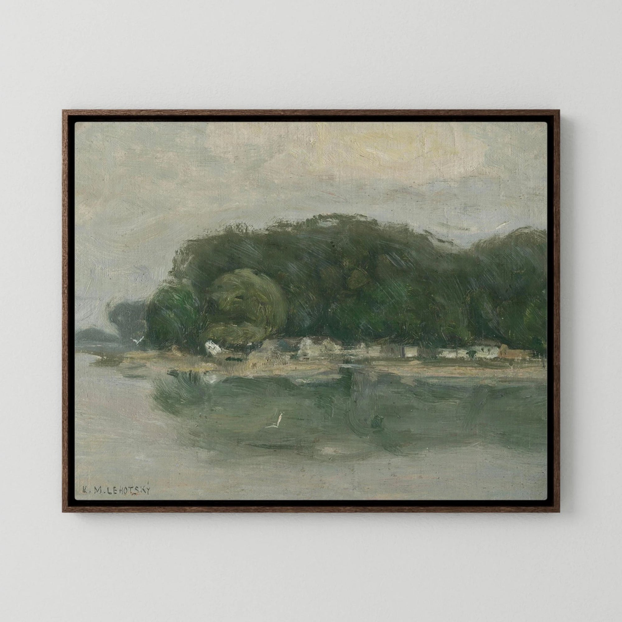 Vintage European Riverside Village Landscape Canvas