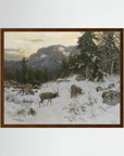 Vintage Deer in Snowy Mountains Art Print