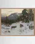 Vintage Deer in Snowy Mountains Art Print