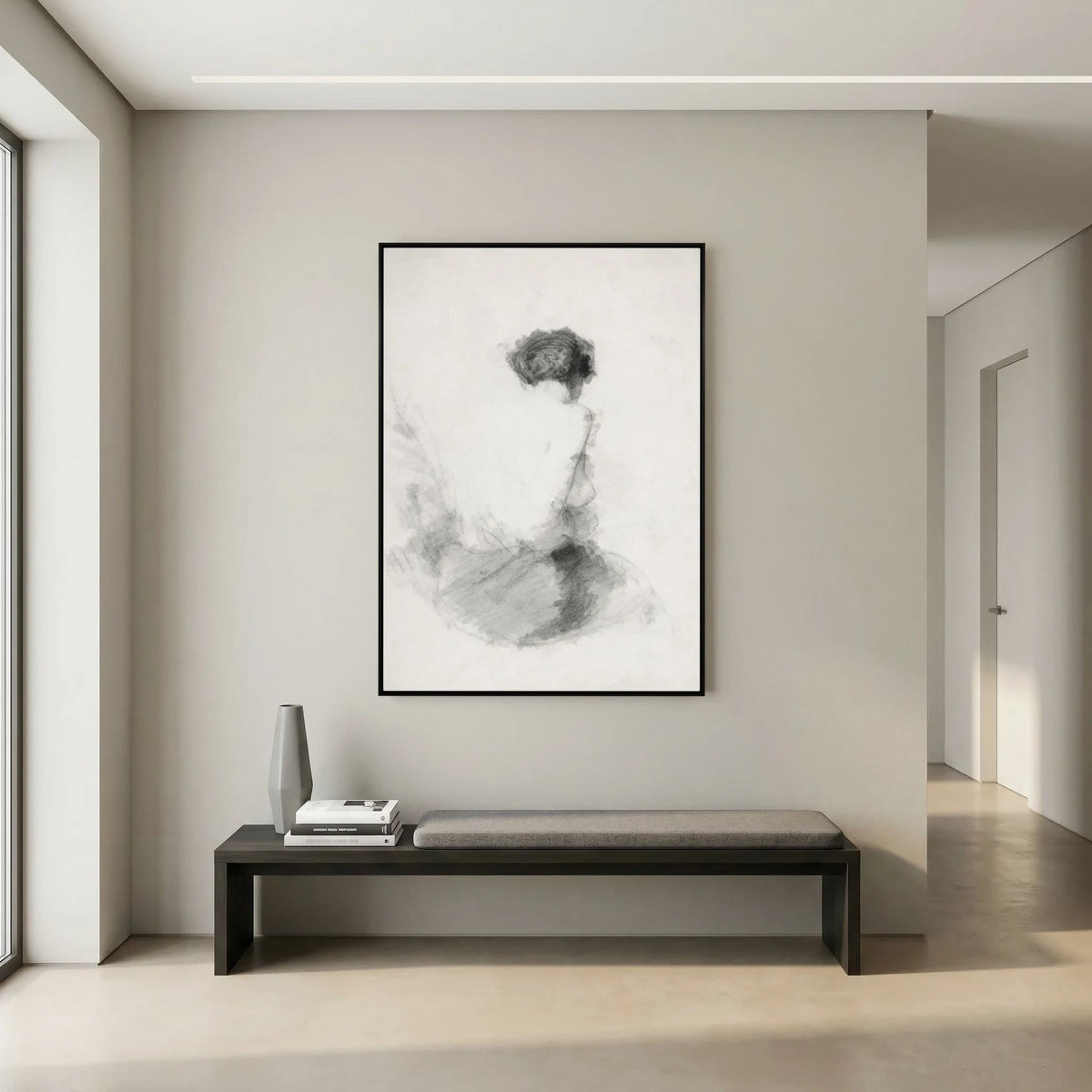 Neutral Woman Figure Canvas Wall Art | Minimalist Vintage Figurative Sketch