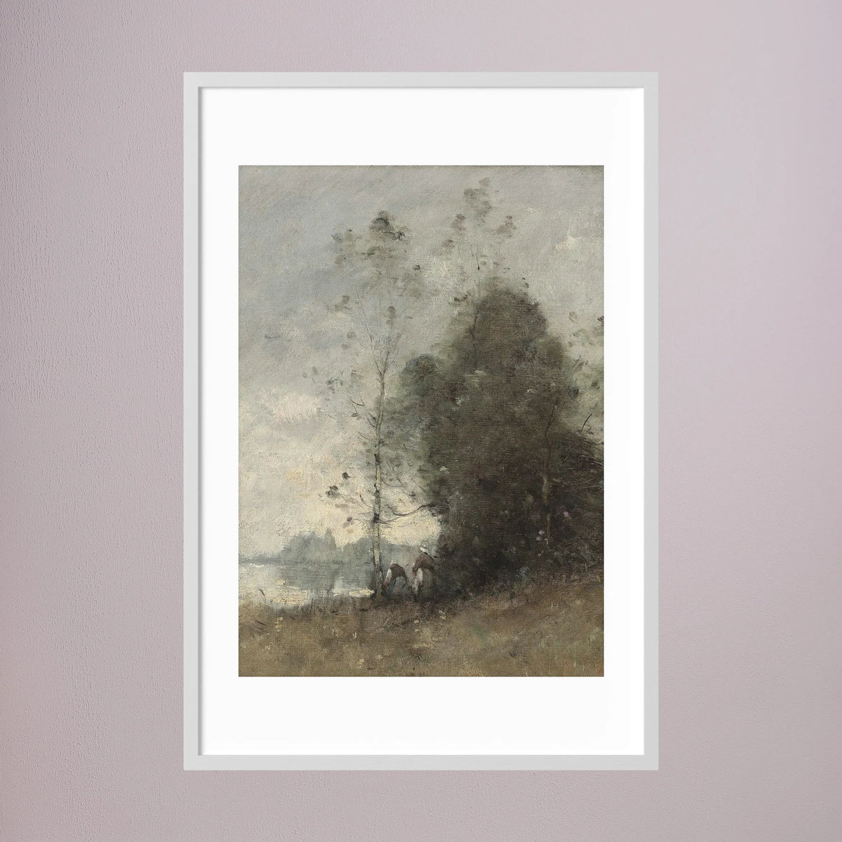 Atmospheric Tree Landscape Vintage Wall Art Print White Wood White