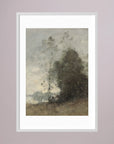 Atmospheric Tree Landscape Vintage Wall Art Print White Wood White