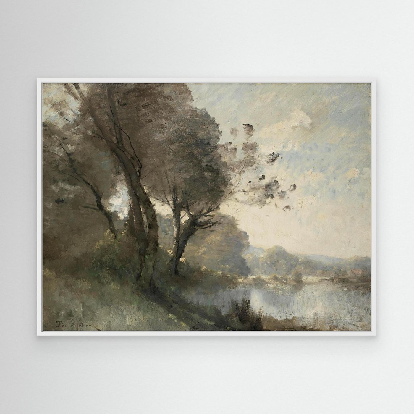 Vintage Riverside Landscape with Trees | Canvas