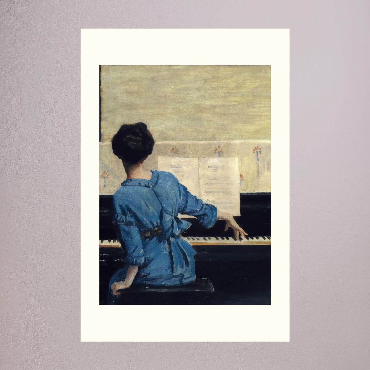 Woman in Blue at the Piano Vintage Wall Art Print No Frame Freja
