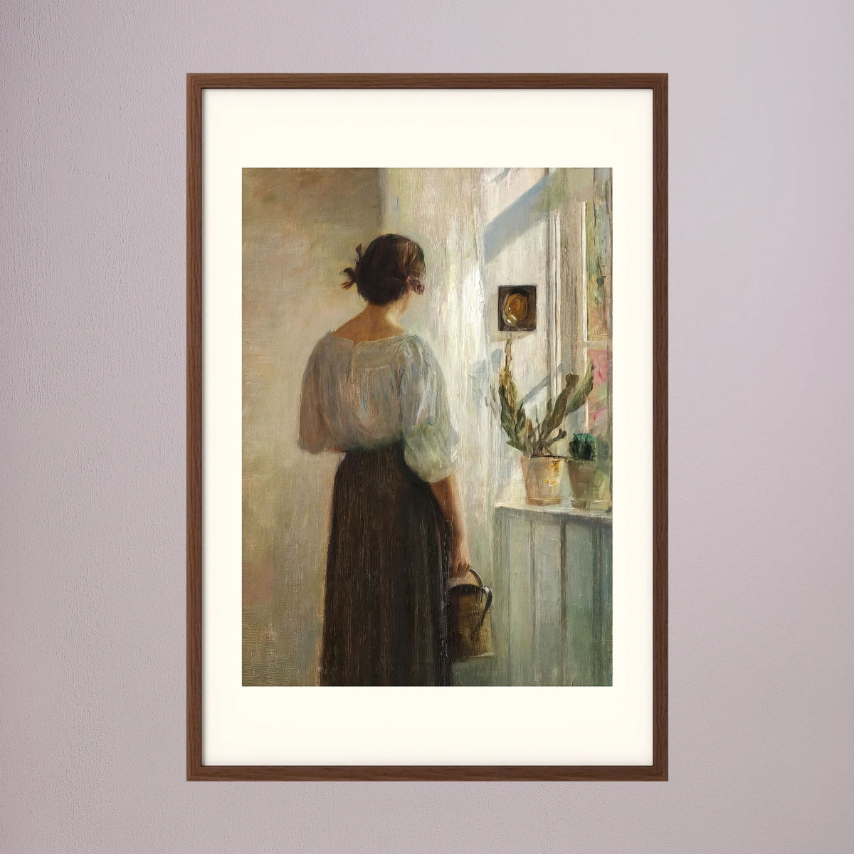 Woman at the Window Vintage Wall Art Print Oak Dark Freja
