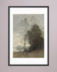 Atmospheric Tree Landscape Vintage Wall Art Print Black Wood White