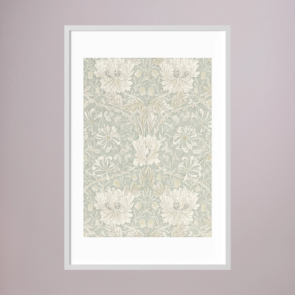 Pale Green Floral Wallpaper Pattern Vintage Wall Art Print White Wood White