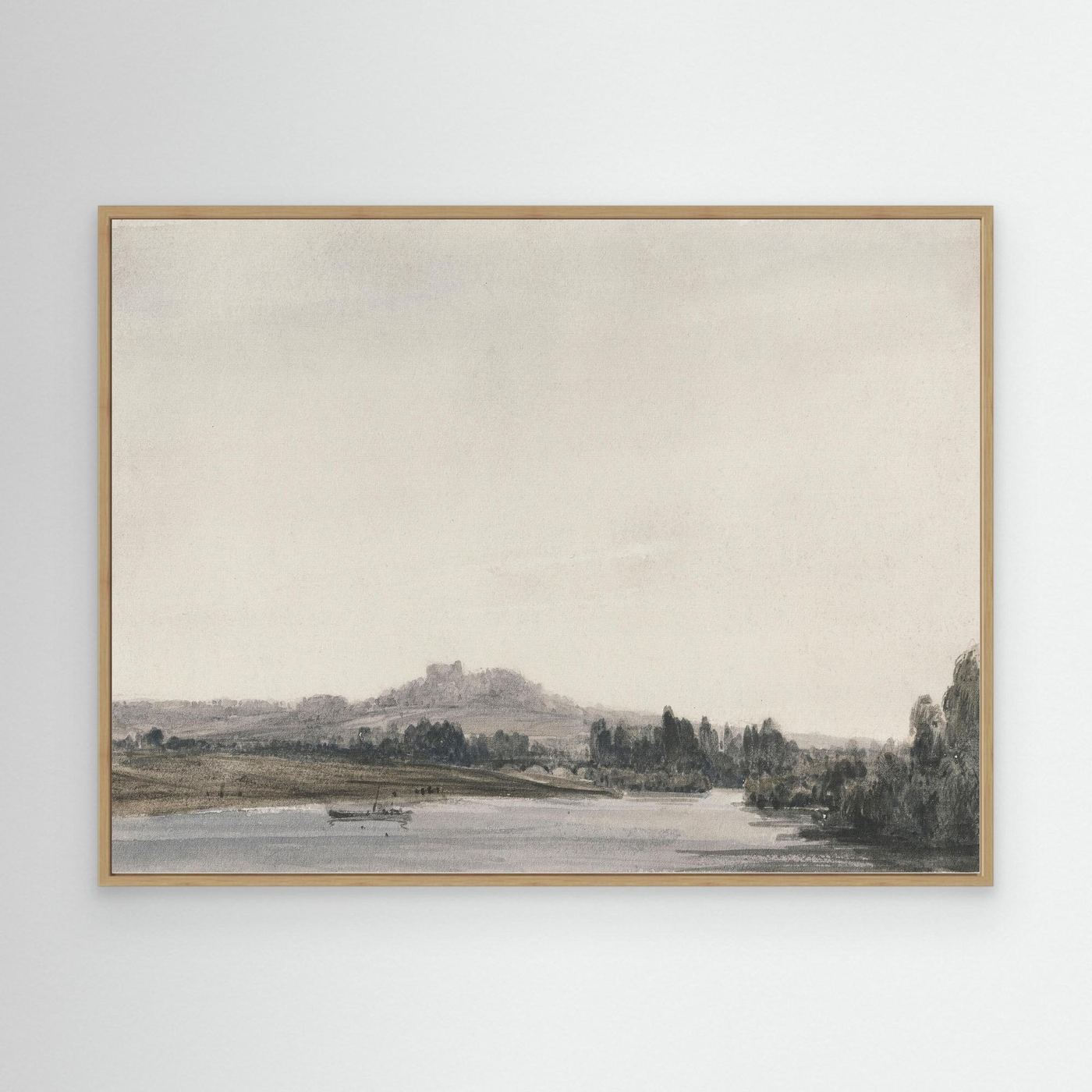 Neutral Lake Landscape Canvas Wall Art | Serene Water View Nature Artwork Oak