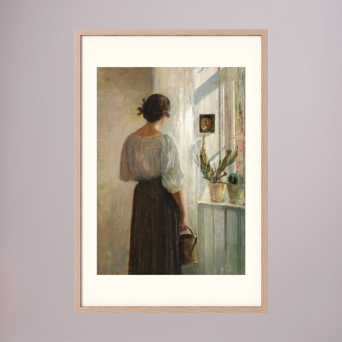 Woman at the Window Vintage Wall Art Print Oak Nature Freja