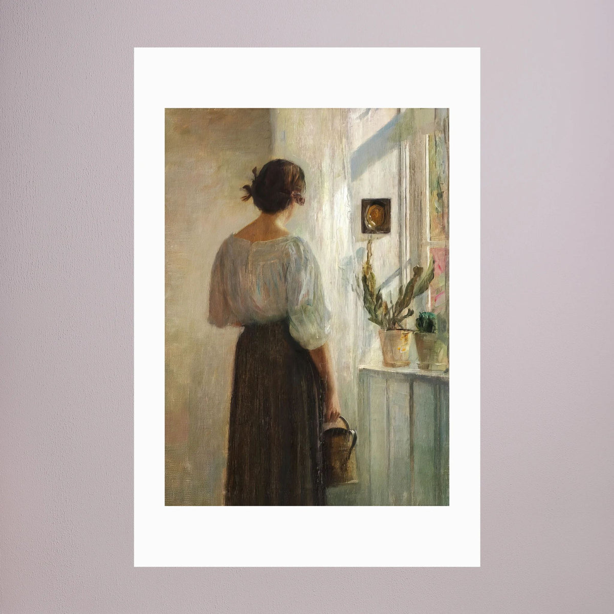 Woman at the Window Vintage Wall Art Print No Frame White