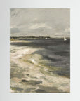 Moody Coastal Landscape Canvas Wall Art | Vintage Seaside & Sailboat Painting