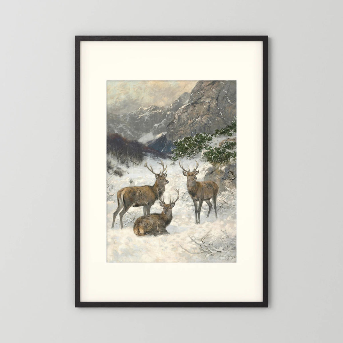 Vintage Deer in Snow Art Print