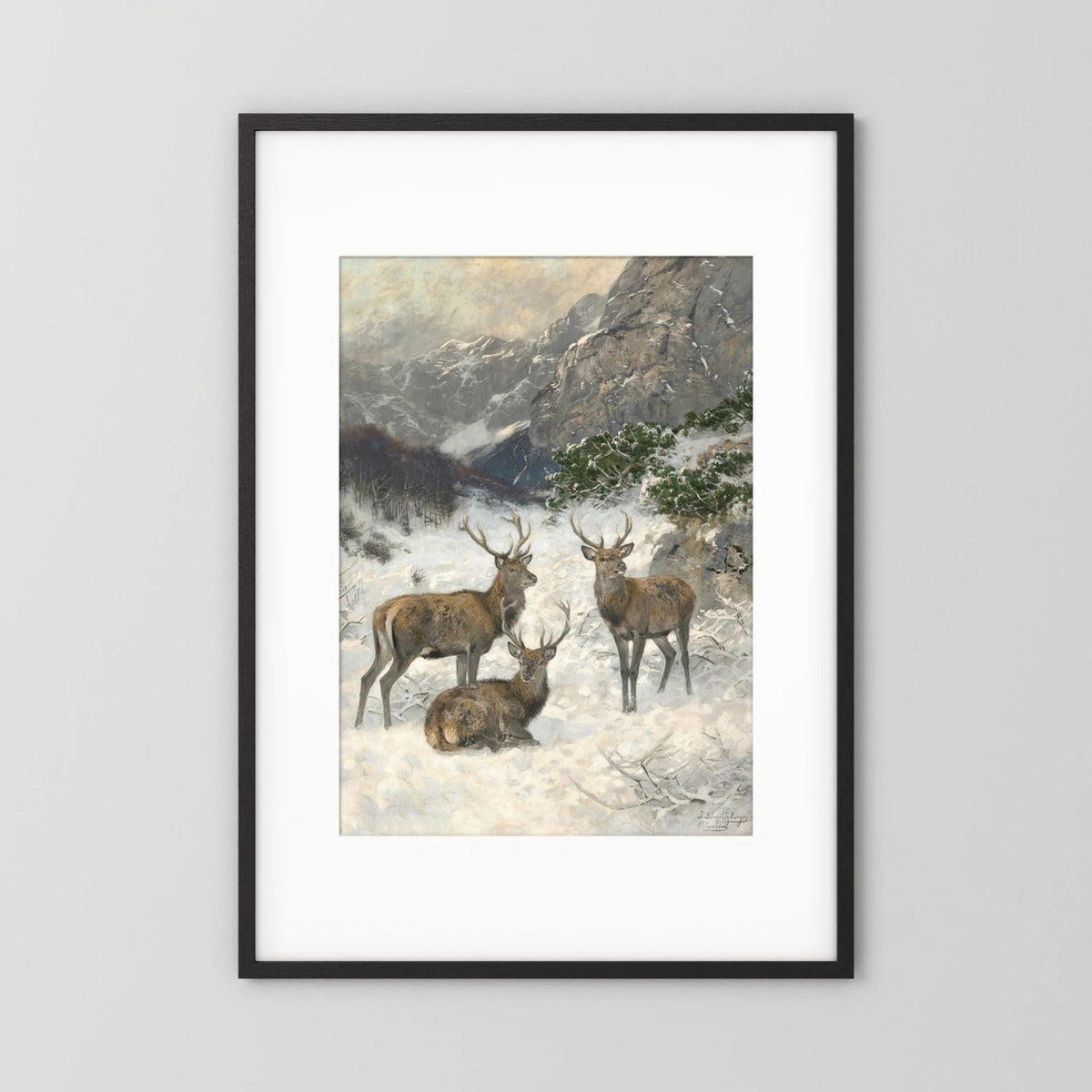 Vintage Deer in Snow Art Print
