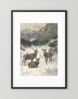 Vintage Deer in Snow Art Print