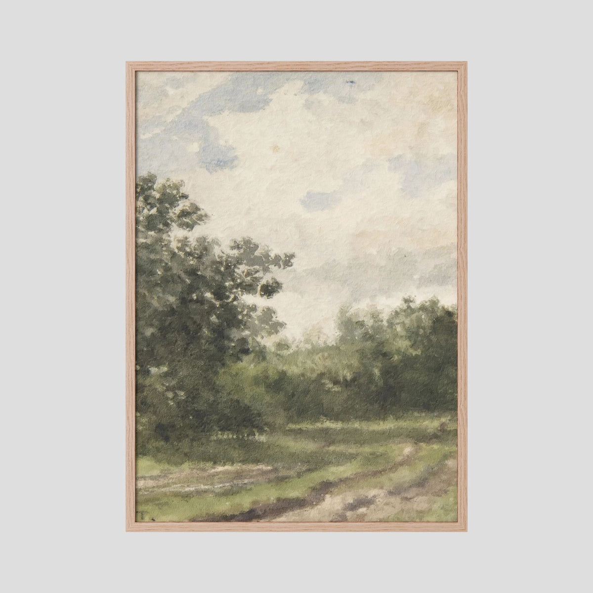 Misty Country Landscape Vintage Wall Art Print Oak Nature No border
