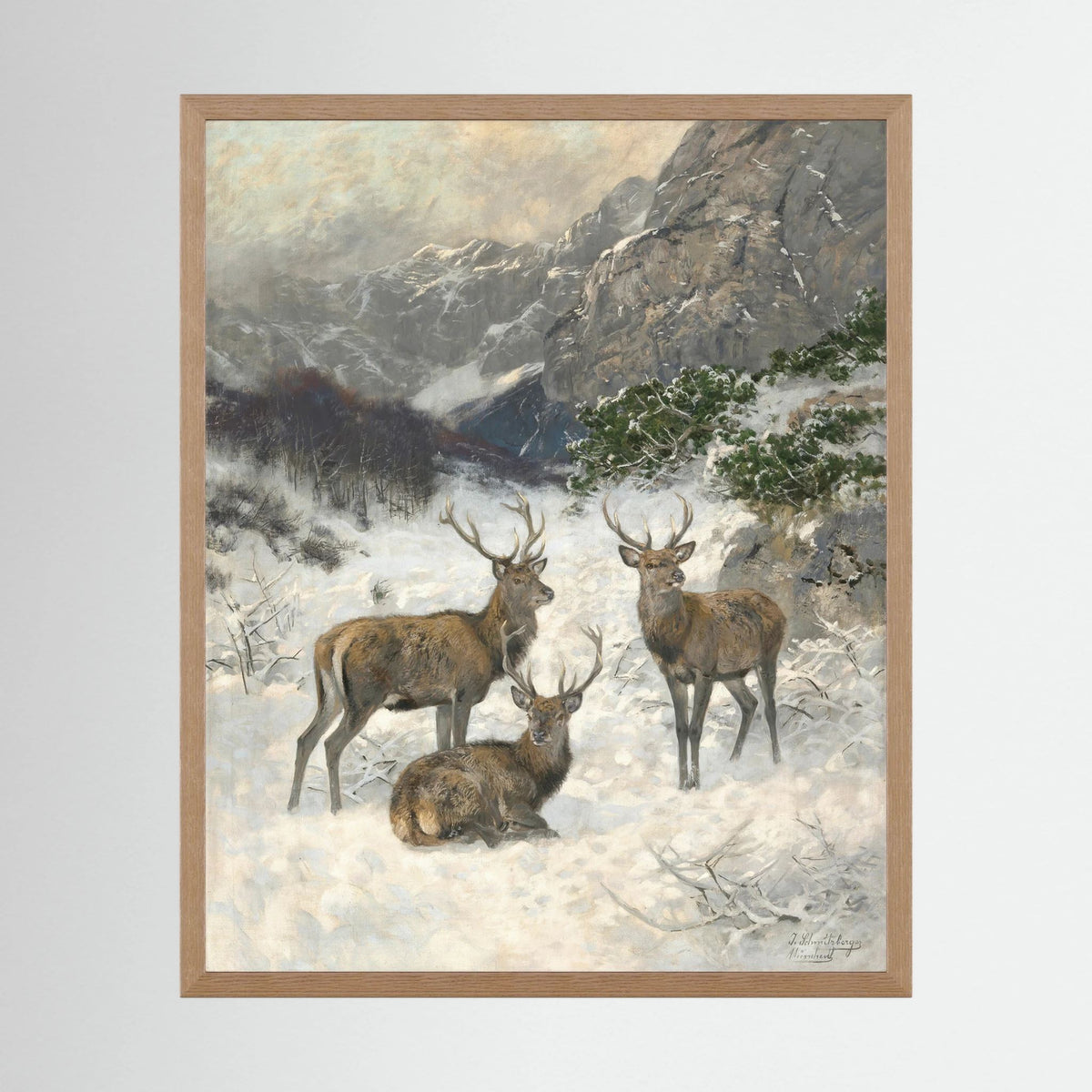 Vintage Deer in Snow Art Print