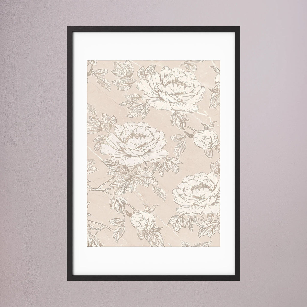 Blush Rose Wallpaper Pattern Vintage Wall Art Print Black Wood White