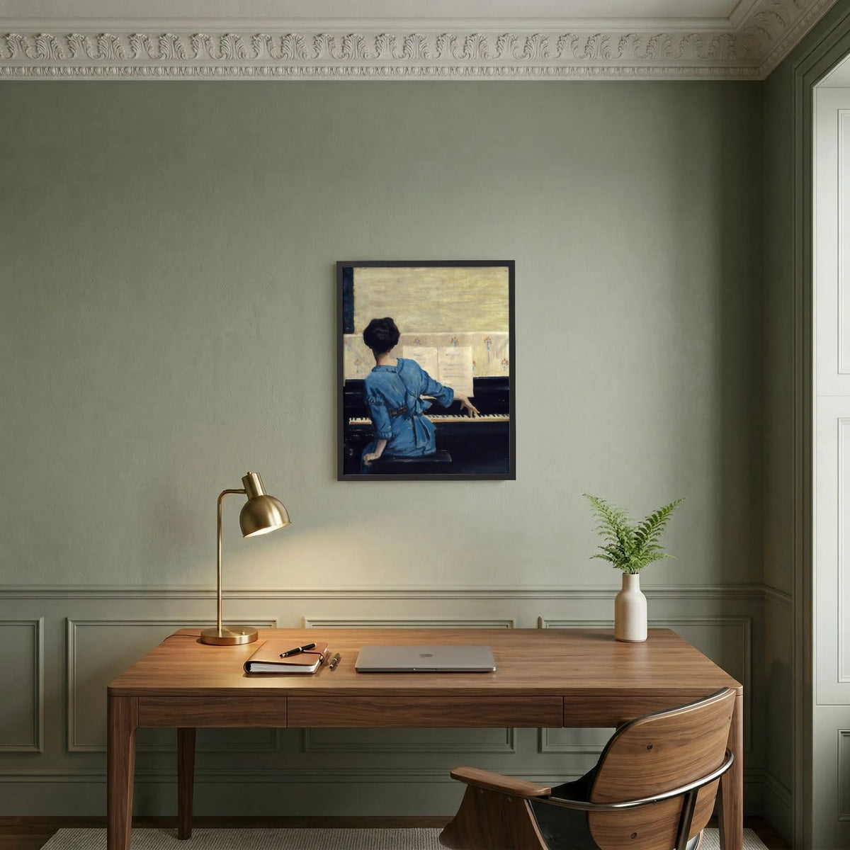Woman in Blue at the Piano Vintage Wall Art Print