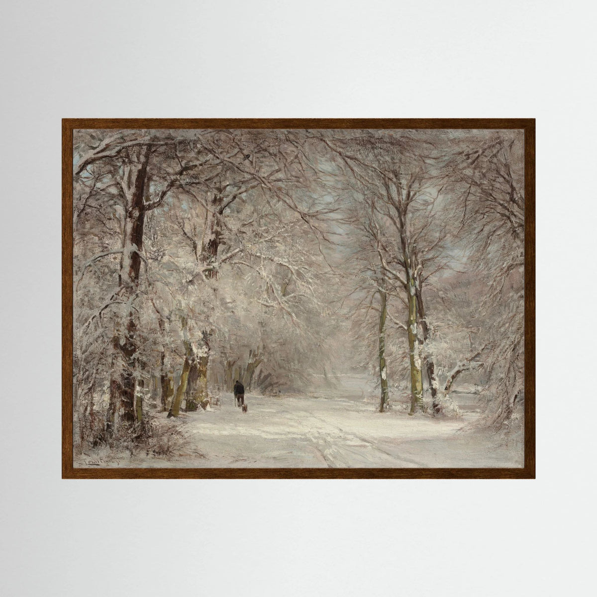 Vintage Snowy Woodland Art Print Oak Dark No border