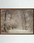 Vintage Snowy Woodland Art Print Oak Dark No border