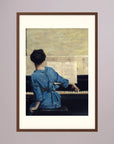 Woman in Blue at the Piano Vintage Wall Art Print Oak Dark Freja