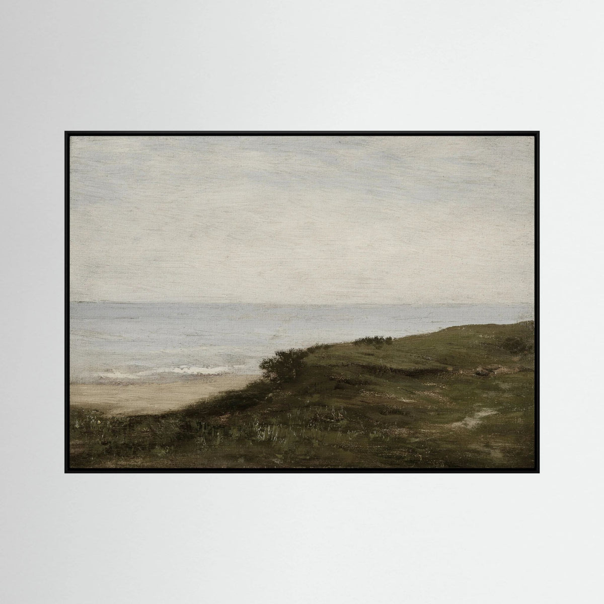 Neutral Coastal Landscape Canvas Wall Art | Vintage Seaside Nature Painting