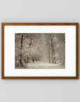 Vintage Snowy Woodland Art Print Oak Dark White