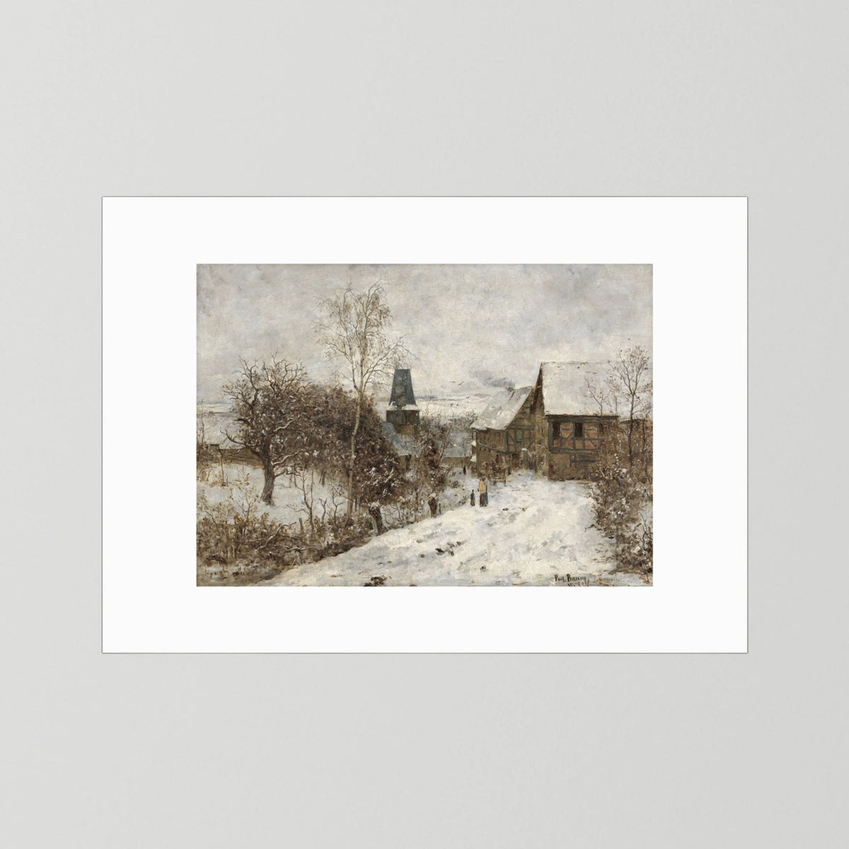 Vintage Snowy Village Art Print